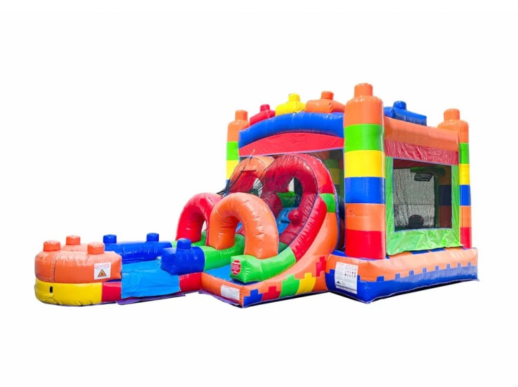 Building Block Wet/Dry Slide Bounce House Combo
