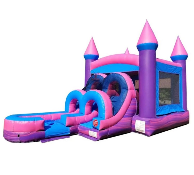 Kids Pink Wet/Dry Slide Bounce House Combo